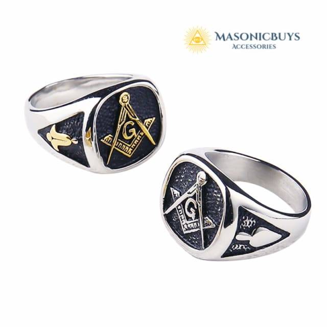 Masonic Ring With Compass Square Stainless Steel Masonicbuys