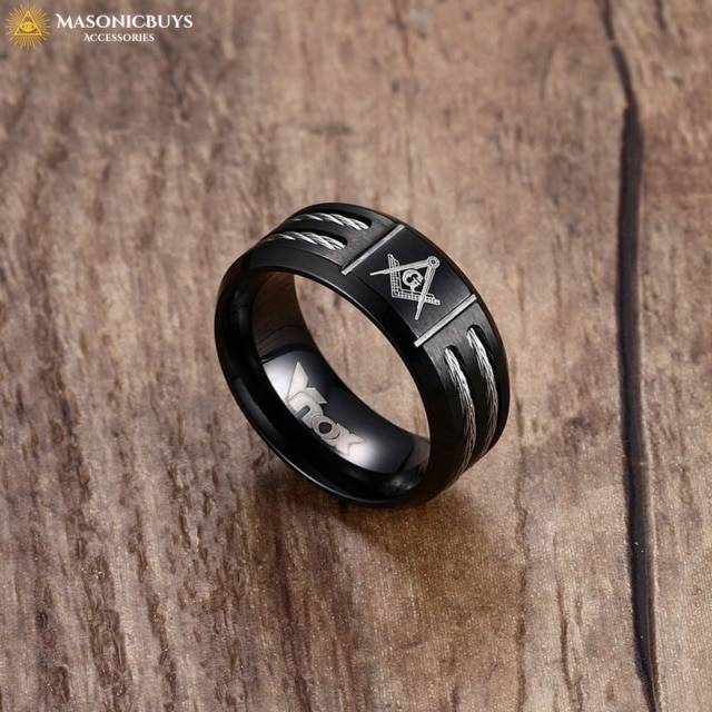 Black Stainless Steel Masonic Ring With Trendy Wire Masonicbuys