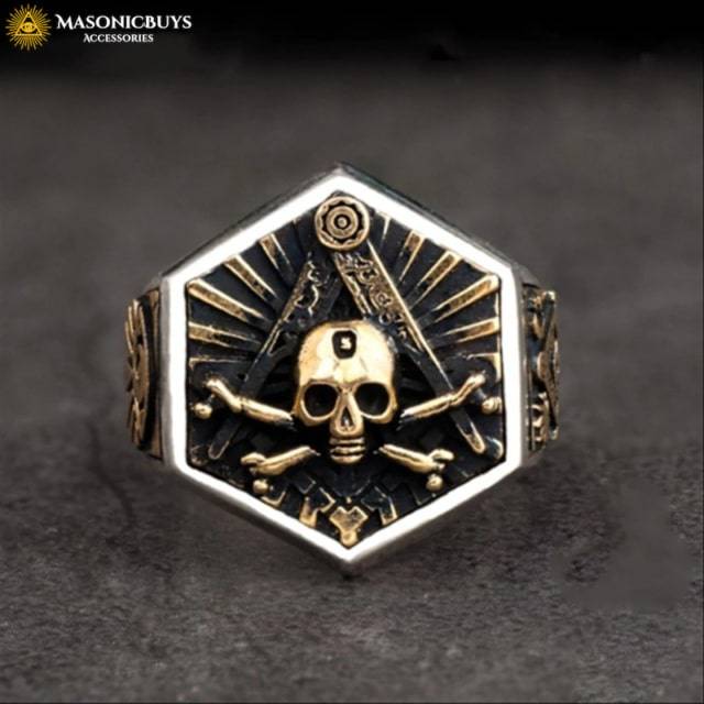 Hexagon Masonic Signet Ring With The Skull MasonicBuys