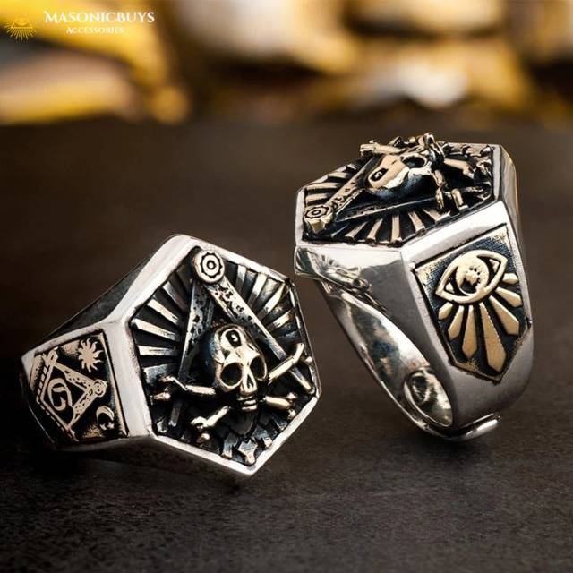 Hexagon Masonic Signet Ring With The Skull MasonicBuys