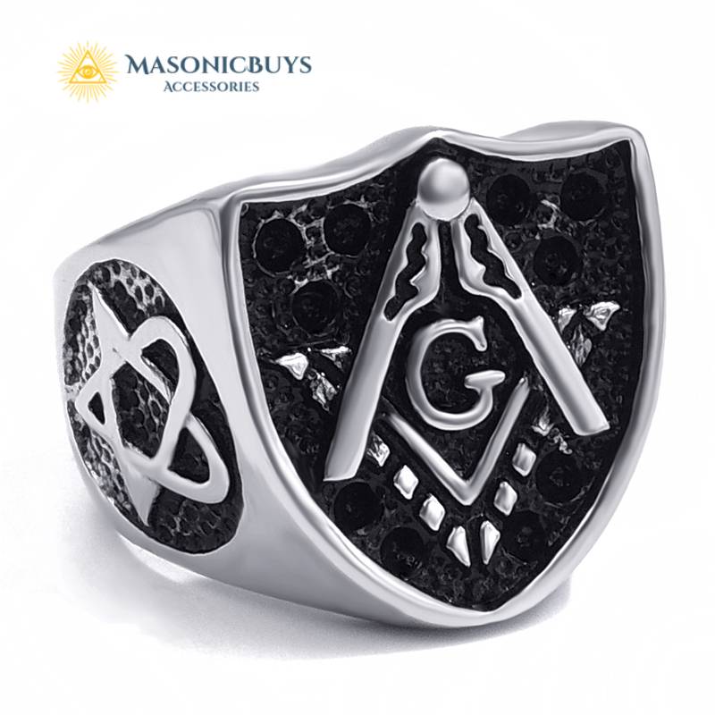 Stainless Steel Masonic Ring With The Shape Of Shield MasonicBuys