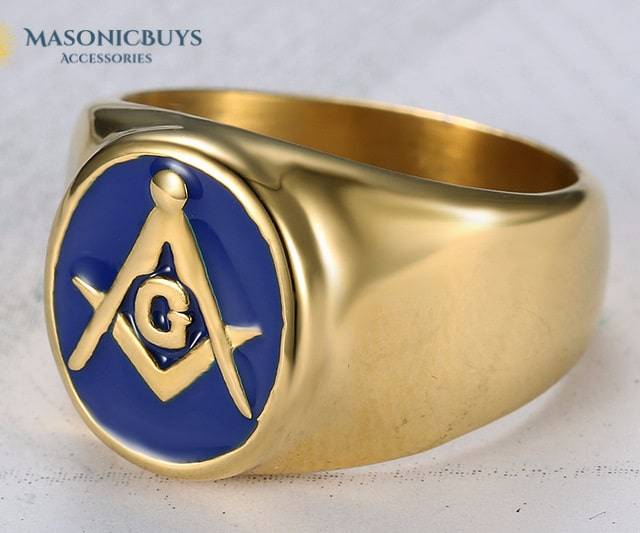Gold Vintage Blue Lodge Masonic Ring With Blue Enamel | MasonicBuys