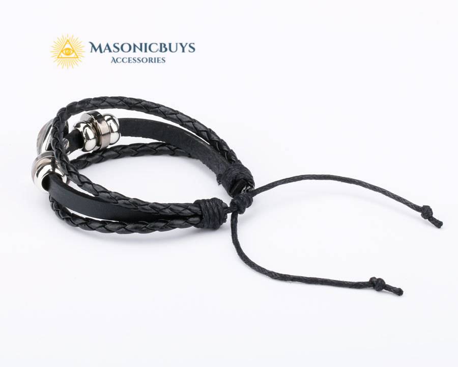 Masonic Leather Bracelet With Glass Freemason Symbol | MasonicBuys