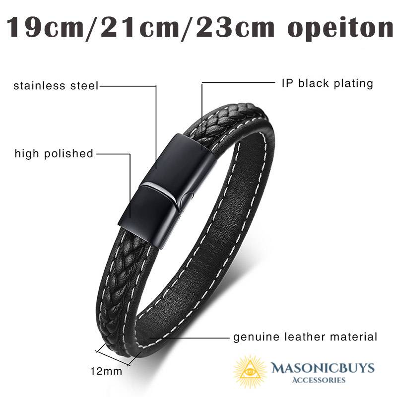 Black Genuine Leather Masonic Bracelet For Men | MasonicBuys