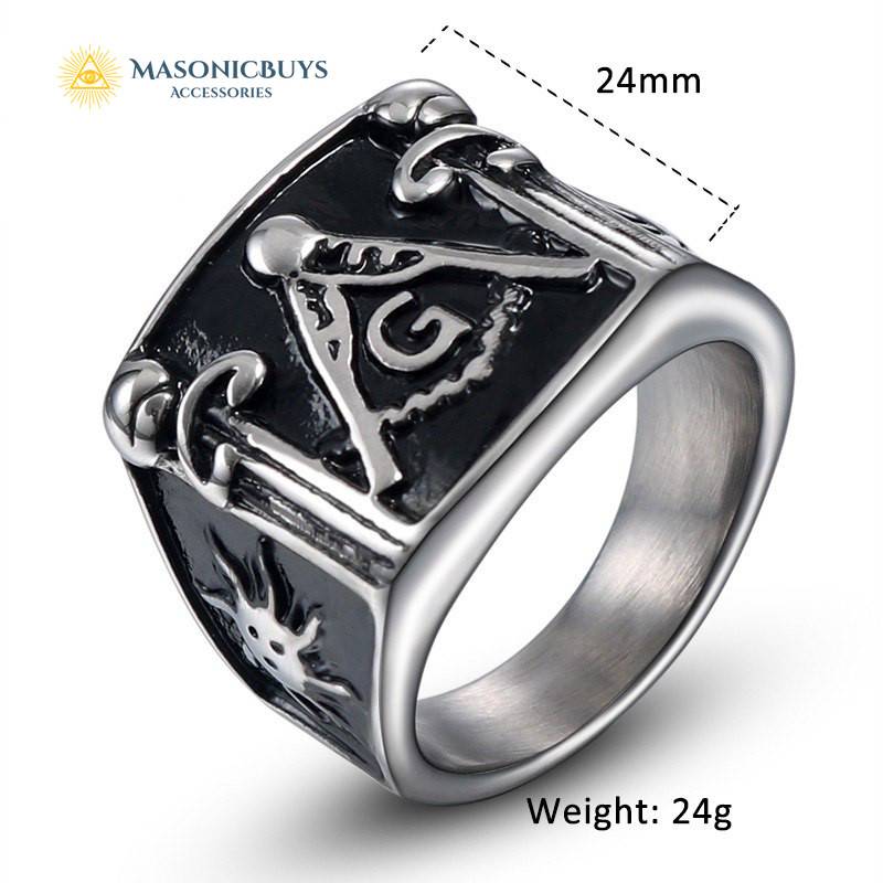 Big Square Stainless Steel Masonic Ring | MasonicBuys