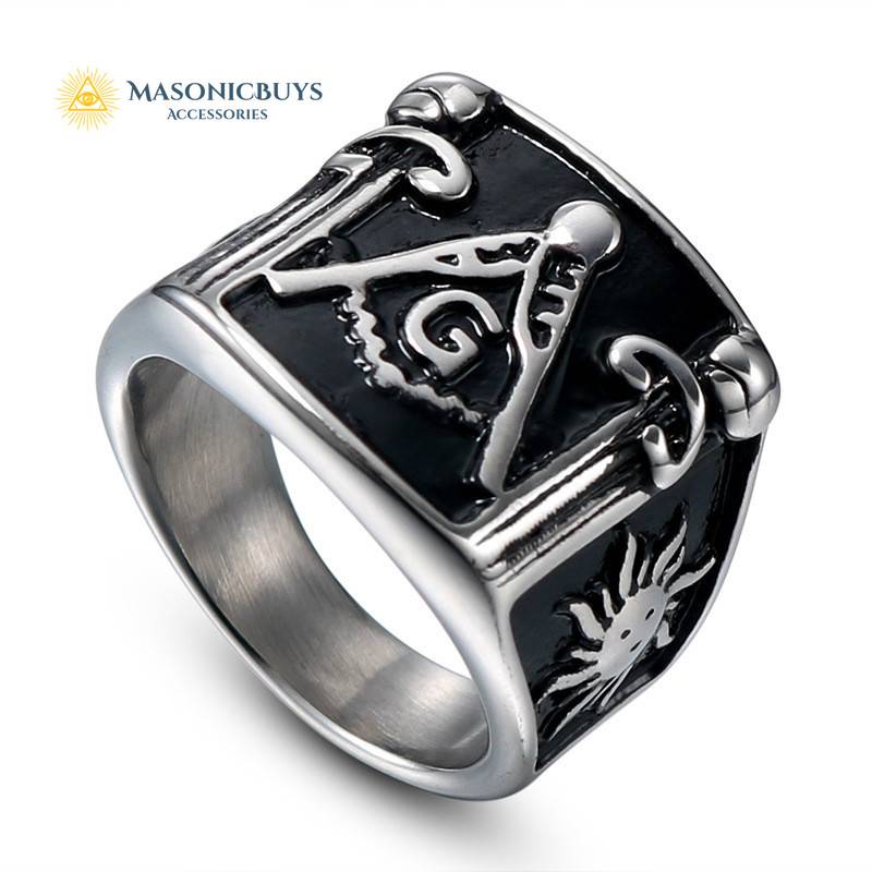 Big Square Stainless Steel Masonic Ring | MasonicBuys