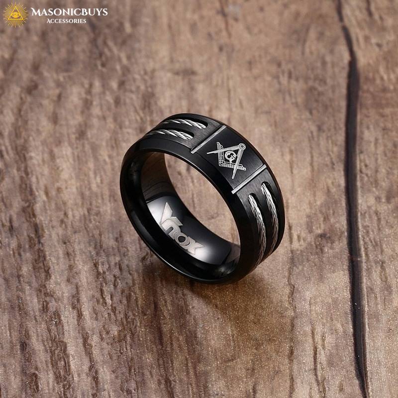 Black Stainless Steel Masonic Ring With Trendy Wire | MasonicBuys