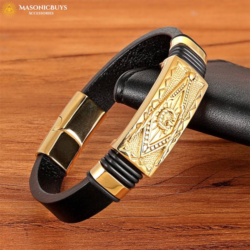 Best Selling Genuine Leather Masonic Bracelet With Gold Plated Symbol ...