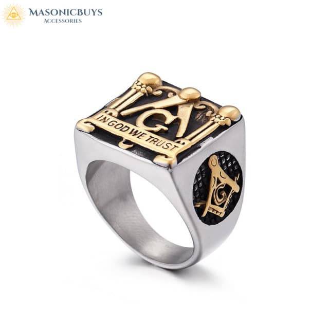 Massive Masonic Ring with In God We Trust Motto | MasonicBuys