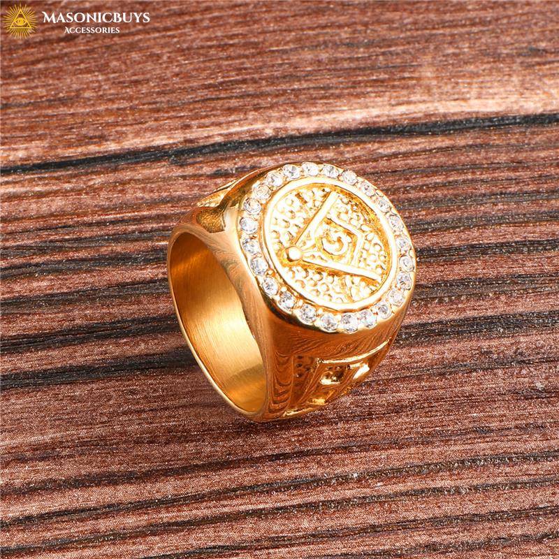 Gold Masonic Ring With Rhinestones | MasonicBuys