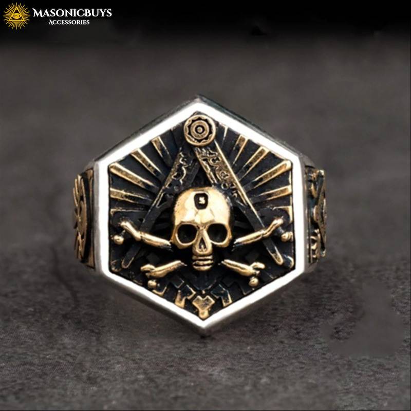 Hexagon Masonic Signet Ring With The Skull | MasonicBuys