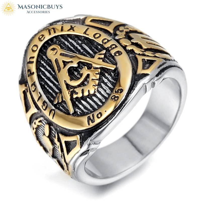 Gold Color Phoenix Lodge No 85 UGLQ Masonic Ring | MasonicBuys