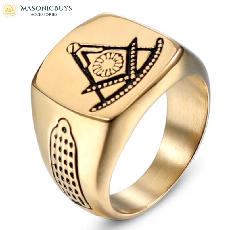 Masonic Ring With Cave Painting Style Symbols | MasonicBuys