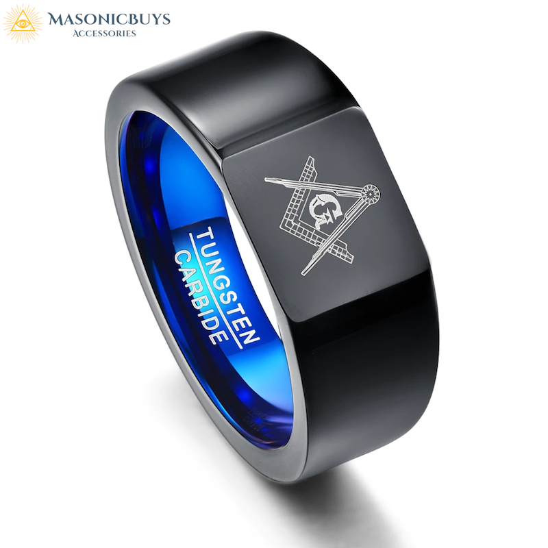 Black Tungsten Carbide Masonic Ring With Blue Inner MasonicBuys