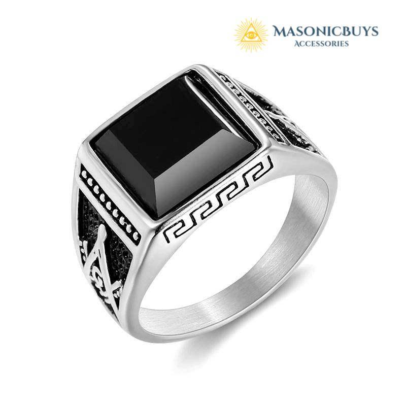 Classic Vintage Masonic Ring With Large Black Stone | MasonicBuys