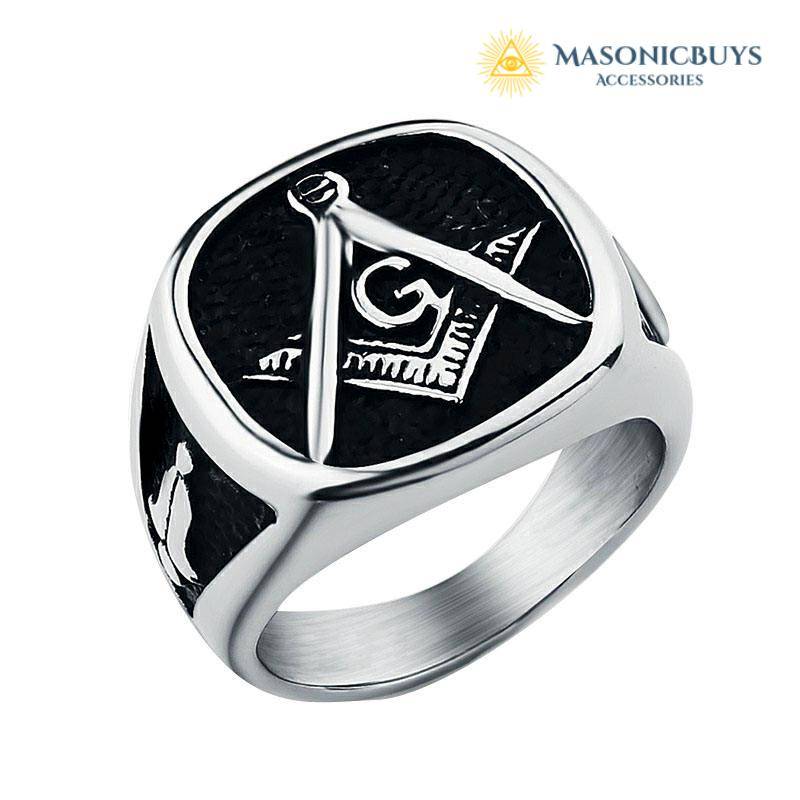 Masonic Ring With Compass & Square, Stainless Steel | MasonicBuys