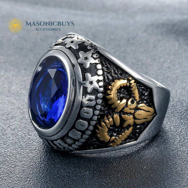 Masonic Ring With Ancient Symbols And Large Stone | MasonicBuys