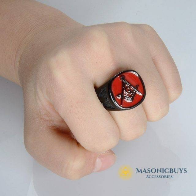 Outstanding Black-Red Masonic Ring