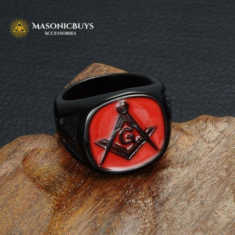 Outstanding Black-Red Masonic Ring