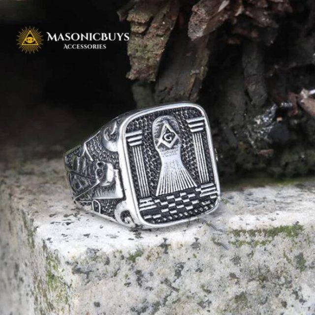 Ancient Styled Masonic Ring With Freemasonry Columns Masonicbuys