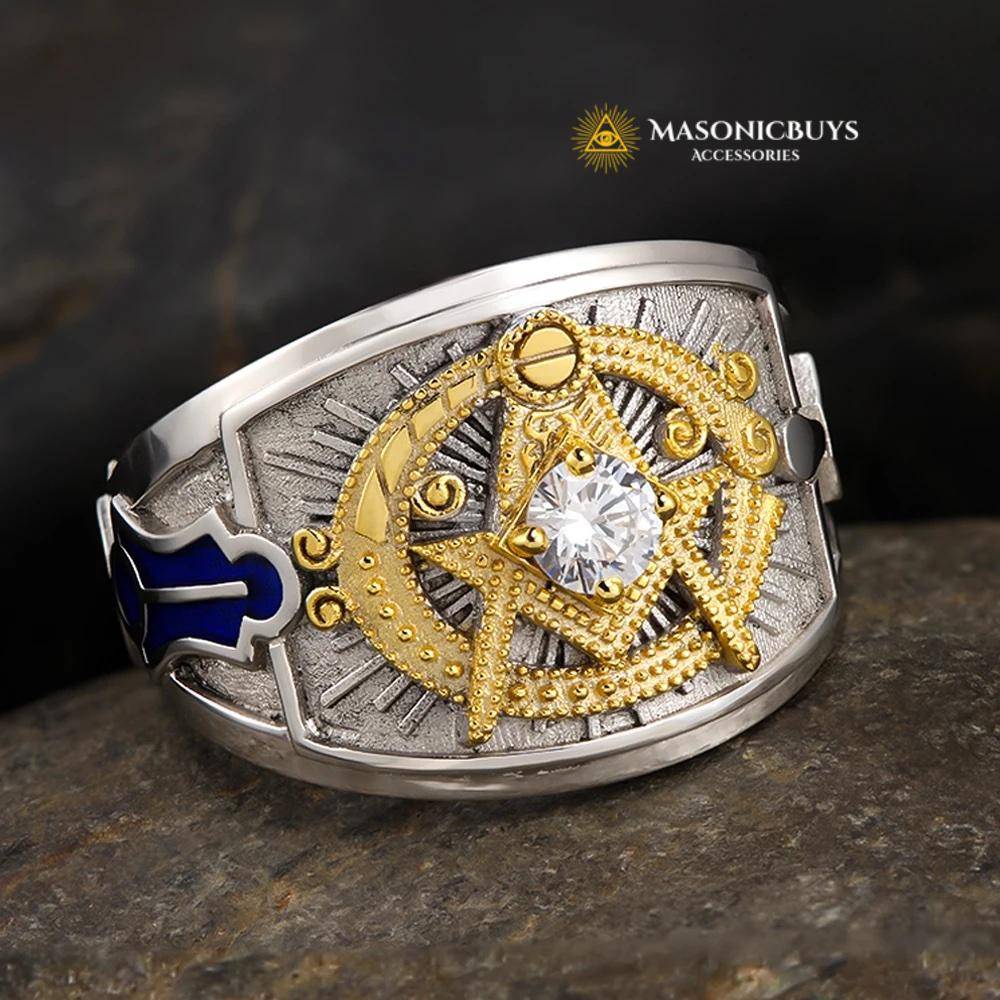 Extravagant Masonic Silver Ring With a Stone