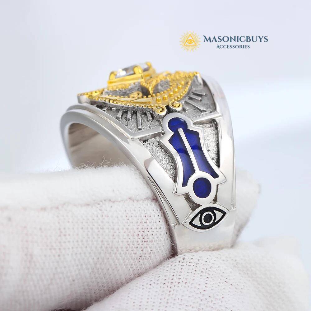 Extravagant Masonic Silver Ring With A Stone Masonicbuys