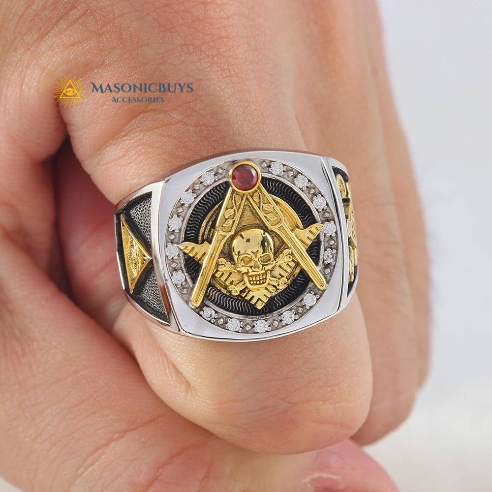 Masonic Silver Ring With a Skull And Red Stone Real Silver Masonic Rings Masonic Rings