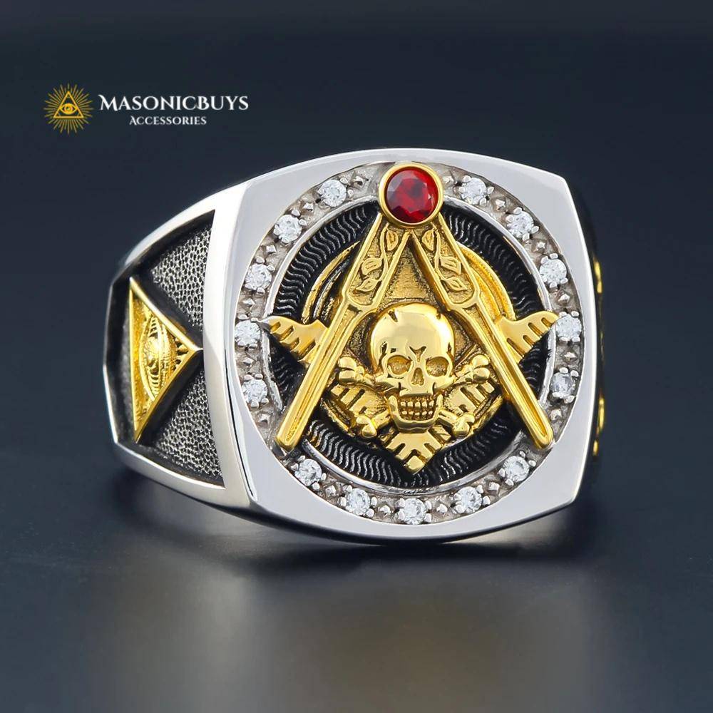 Masonic Silver Ring With a Skull And Red Stone Real Silver Masonic Rings Masonic Rings