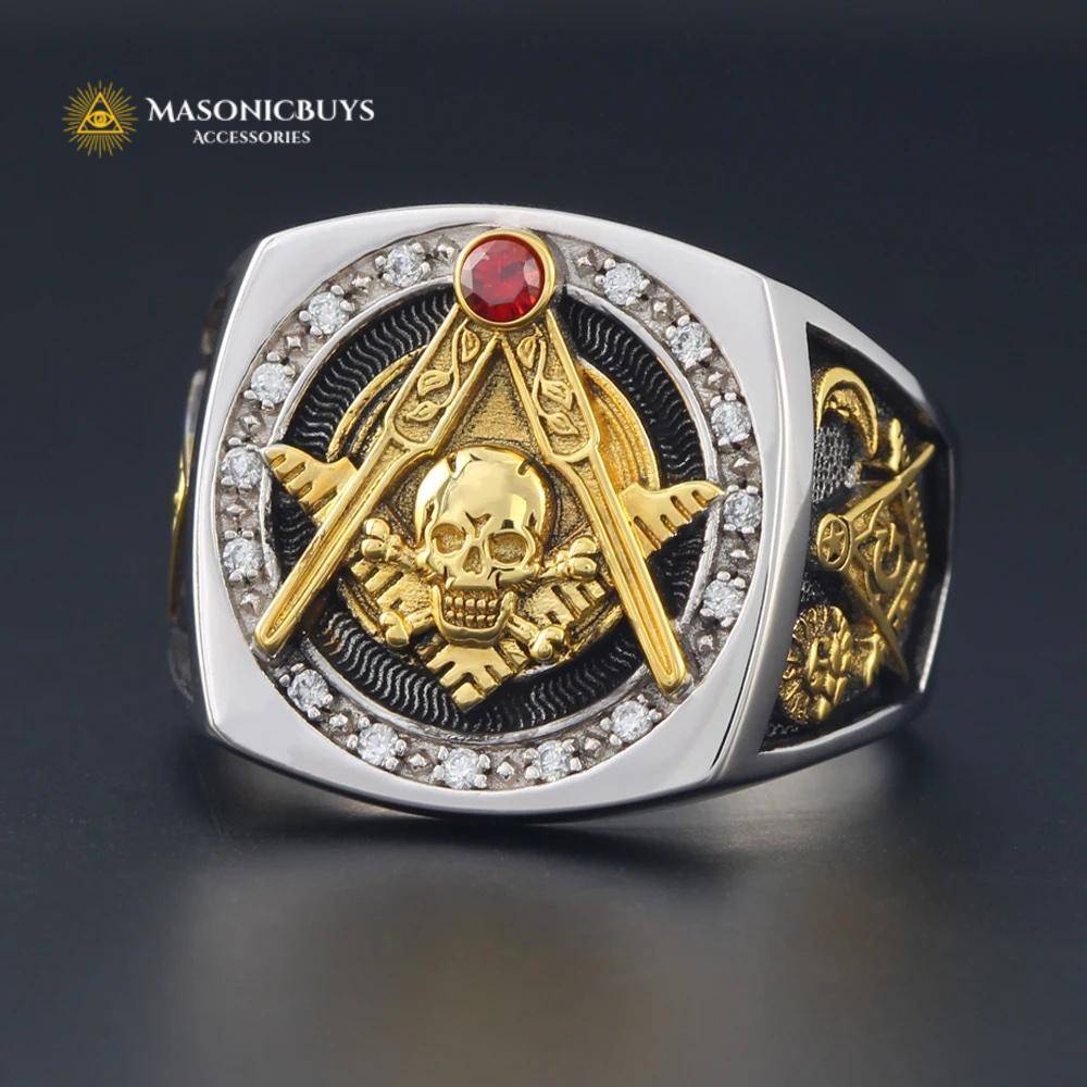 Masonic Silver Ring With a Skull And Red Stone Real Silver Masonic Rings Masonic Rings